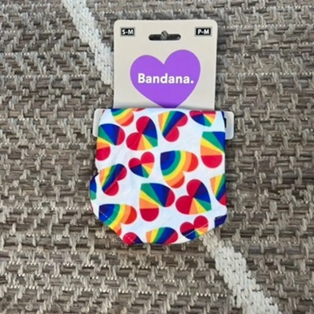 Dog Bandana Print: Rainbow hearts Sz S-M